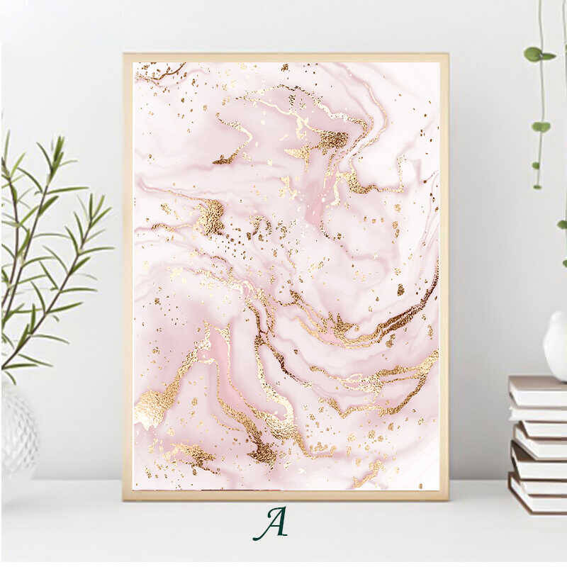 Abstract Gold and Pink Color Kətan Tablo - 1