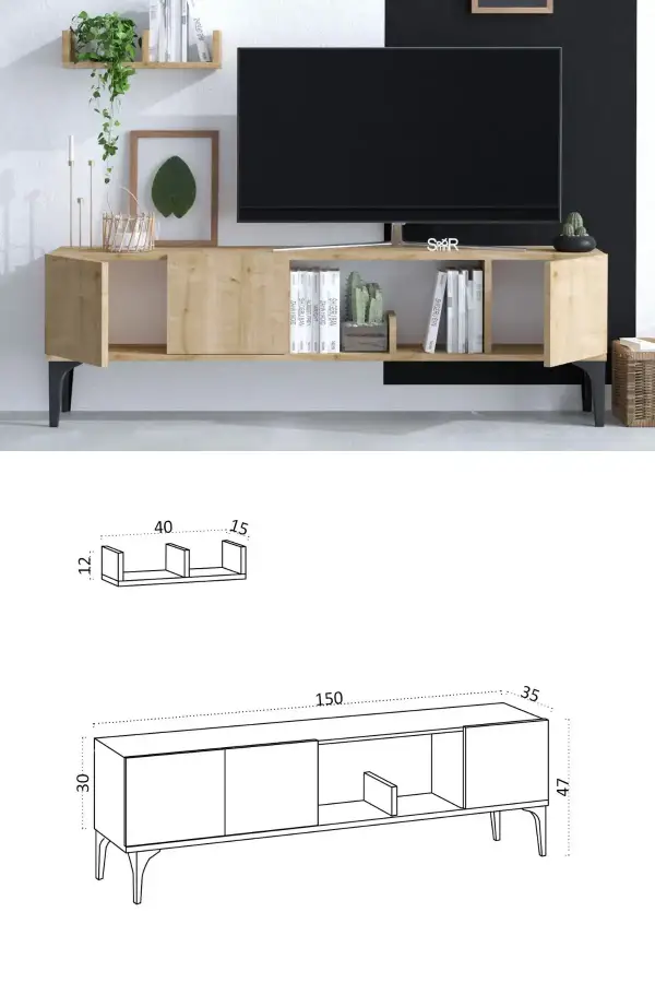 Vesta Divar Rəfli Tv Stend - Meşə - 2