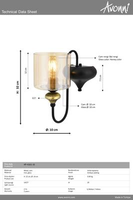 Eskitme Kaplama Bra Aplik E27 Metal Cam 14x18cm - 2