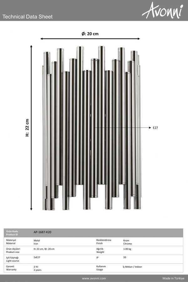 Krom Kaplama Bra Aplik E27 Metal 21x11cm - 2