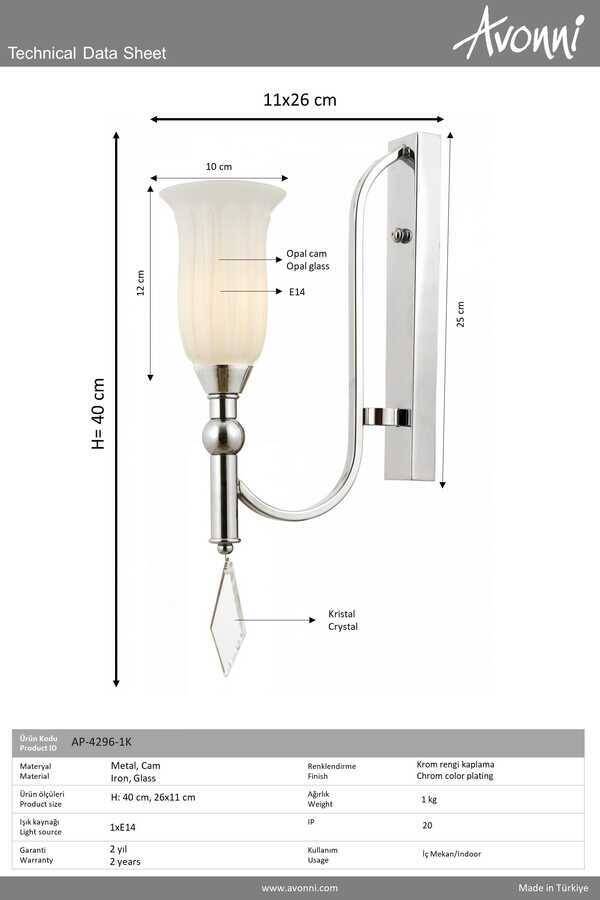 Krom Kaplama Bra Aplik E14 Metal Cam 11x26cm - 3