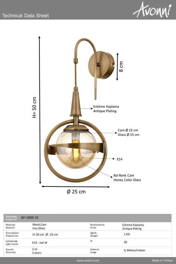 Eskitme Kaplama Modern Çilçıraq E14 Metal Cam 25cm - 3