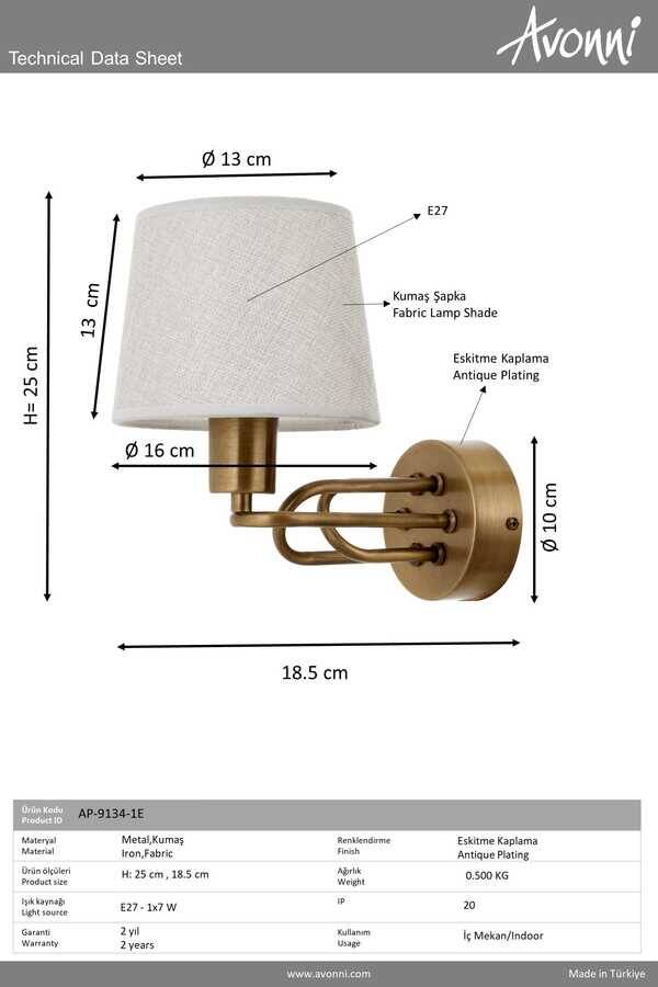 Eskitme Kaplama Bra Aplik E27 Metal Kumaş 0x18.5cm - 3