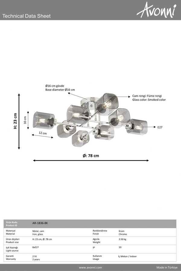 Krom Kaplama Modern Çilçıraq E27 Metal Cam 78cm - 4