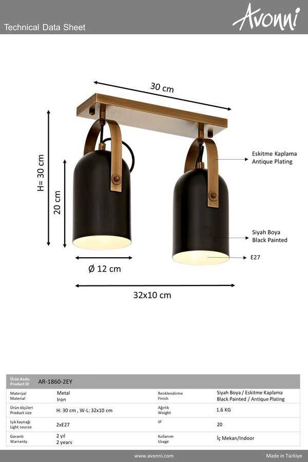 Siyah/Eskitme Boyalı/Kaplama Modern Çilçıraq E27 Metal 32x10cm - 3