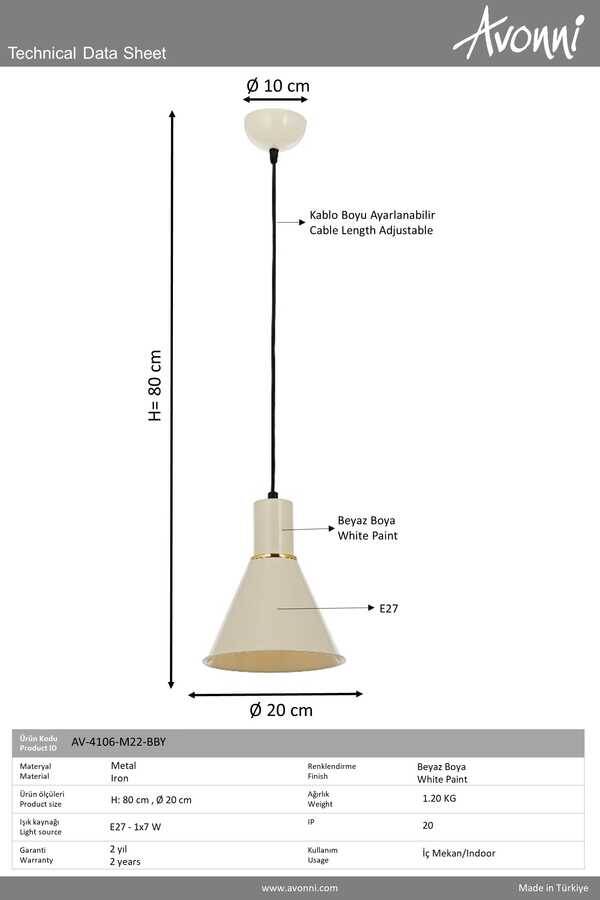 Beyaz Boyalı Modern Çilçıraq E27 Metal 20cm - 3