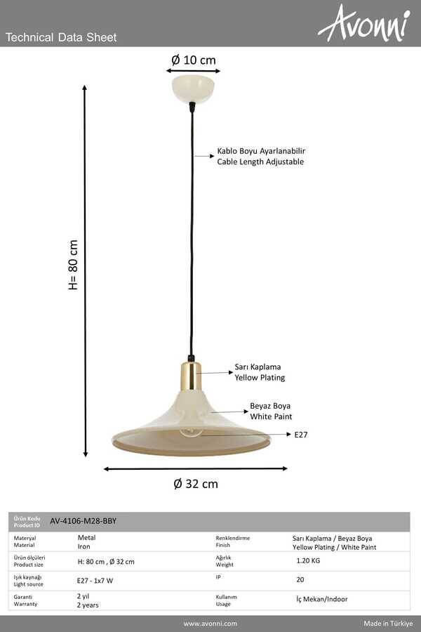 Beyaz Boyalı Modern Çilçıraq E27 Metal 30cm - 3