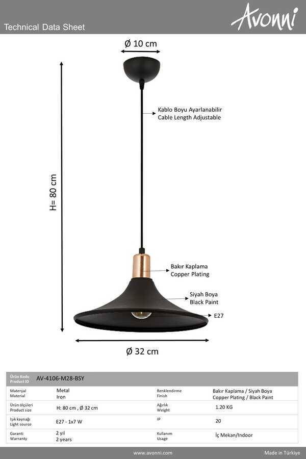 Siyah Boyalı Modern Çilçıraq E27 Metal 30cm - 3