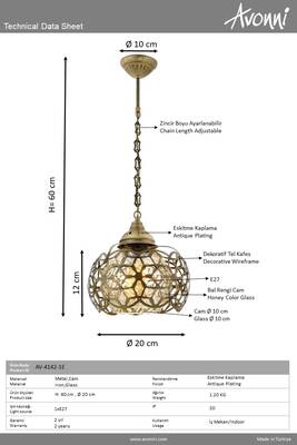 Eskitme Kaplama Modern Çilçıraq E27 Metal Cam 20cm - 3