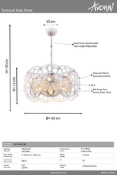 Krem Boyalı Klasik Çilçıraq E27 Metal Cam 42cm - 3