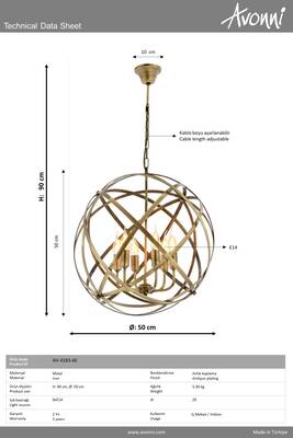 Eskitme Kaplama Modern Çilçıraq E14 Metal 50cm - 4