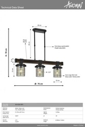 Eskitme Kaplama Modern Çilçıraq E27 Metal Ahşap Cam 75x15cm - 2