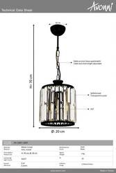 Siyah Boyalı Modern Çilçıraq E27 Metal Kristal 20cm - 2