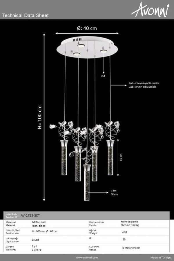 Krom Kaplama Modern Çilçıraq LED Metal Kristal Cam 40cm - 4