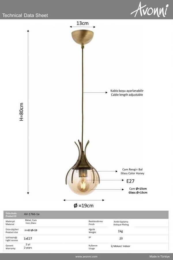 Eskitme Kaplama Modern Çilçıraq E27 Metal Cam 13cm - 4