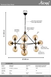 Siyah Boyalı Modern Çilçıraq E27 Metal Cam 100cm - 3