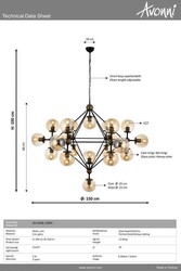 Siyah Boyalı Modern Çilçıraq E27 Metal Cam 150cm - 4