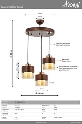 Bakır Patina Boyalı Modern Çilçıraq E27 Metal Cam 40cm - 4