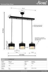 Siyah Boyalı Modern Çilçıraq E27 Metal Cam 70x15cm - 4