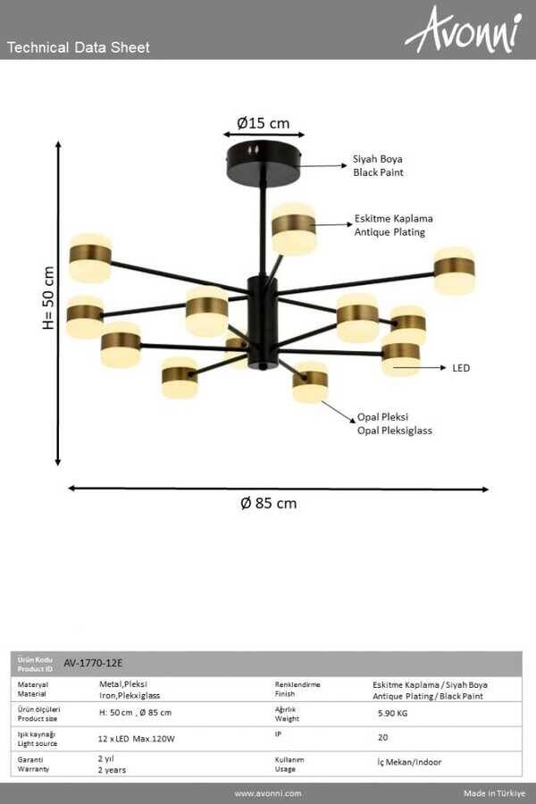 Eskitme Kaplama Modern Çilçıraq LED Metal Akrilik 85cm - 3