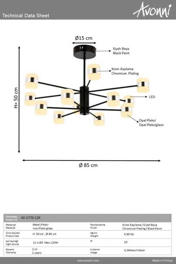 Krom Kaplama Modern Çilçıraq LED Metal Akrilik 85cm - 2