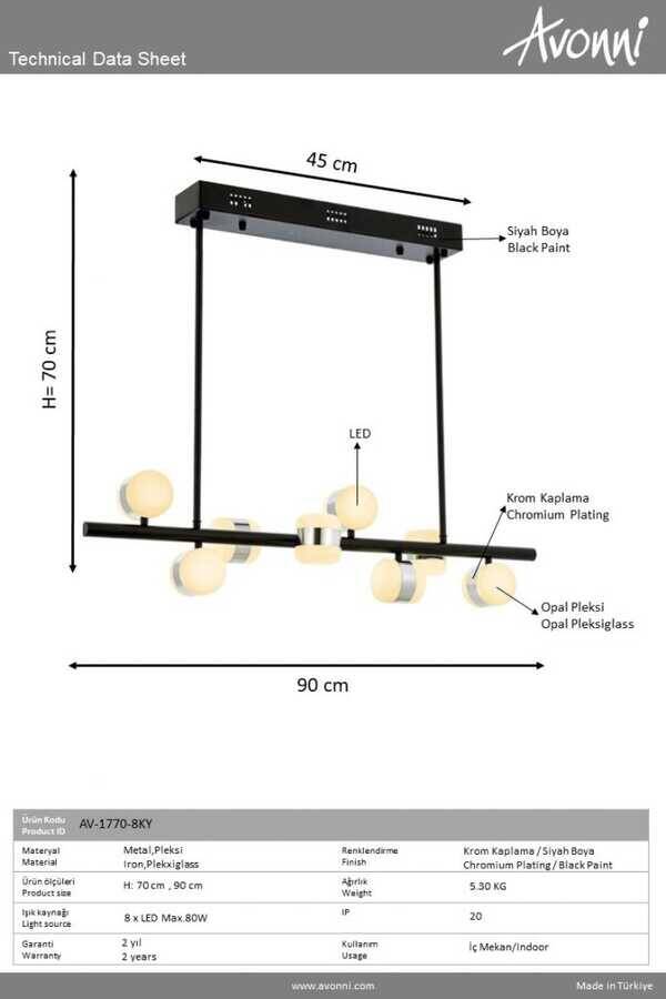 Krom Kaplama Modern Çilçıraq LED Metal Akrilik 90x15cm - 3