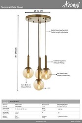 Eskitme Kaplama Modern Çilçıraq E27 Metal Cam 40cm - 3