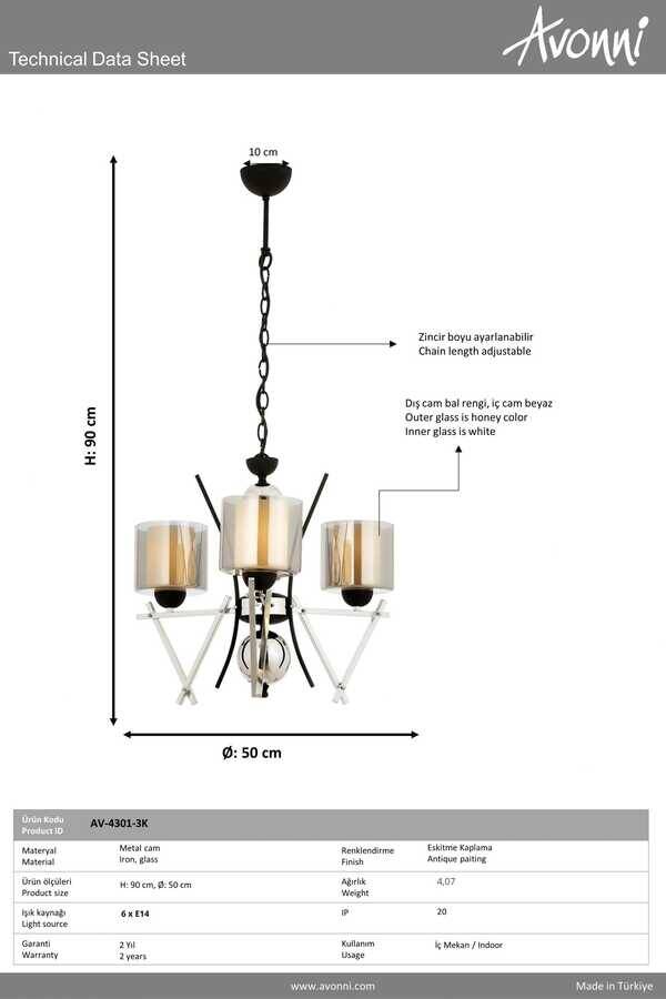 Krom Kaplama Modern Çilçıraq E14 Metal Cam 50cm - 4