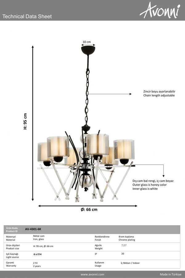 Krom Kaplama Modern Çilçıraq E27 Metal Cam 66cm - 4