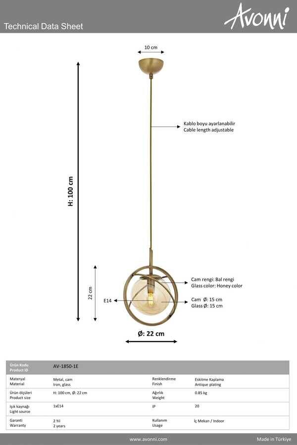 Eskitme Kaplama Modern Çilçıraq E14 Metal Cam 22cm - 4