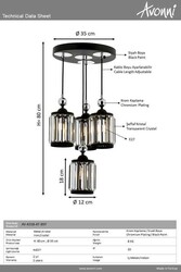 Siyah Boyalı Modern Çilçıraq E27 Metal Kristal 35cm - 3