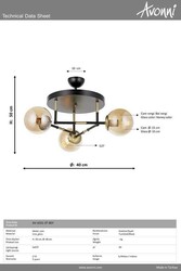 Siyah Boyalı Modern Çilçıraq E27 Metal Cam 40cm - 3