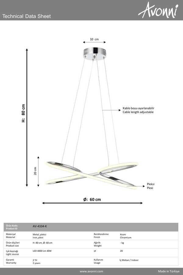 Krom Kaplama Modern Çilçıraq LED Metal Silikon 60x25cm - 3