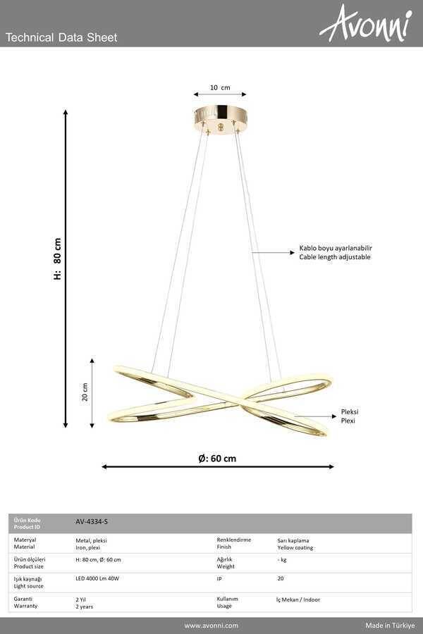 Sarı Kaplama Modern Çilçıraq LED Metal Silikon 60x25cm - 2