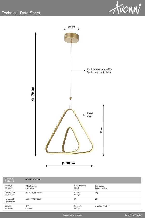 Sarı Boyalı Modern Çilçıraq LED Metal Silikon 30x30cm - 2