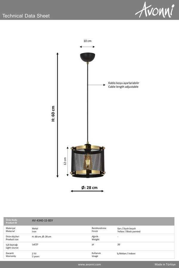 Siyah Boyalı Modern Çilçıraq E27 Metal 28cm - 2