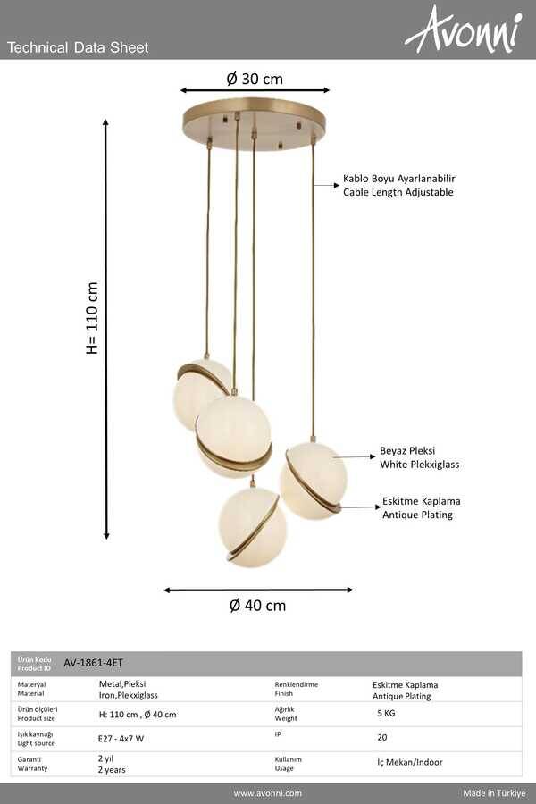 Eskitme Kaplama Modern Çilçıraq E27 Metal Pleksi 0x4cm - 3