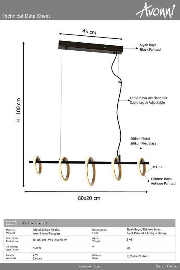 Sarı/Siyah Boyalı Modern Çilçıraq LED Metal Pleksi 80x20cm - 3