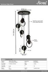 Siyah Boyalı Modern Çilçıraq LED Metal Ahşap Pleksi 40cm - 3