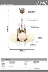 Eskitme Kaplama Modern Çilçıraq E27 Metal Cam Kristal 50cm - 3