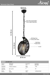 Siyah Boyalı Modern Çilçıraq E27 Metal Cam 20cm - 3