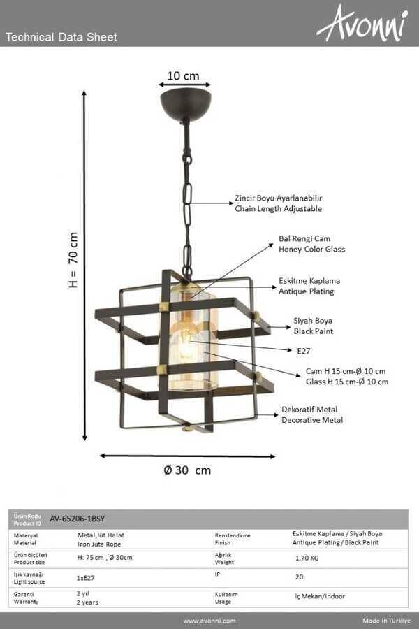 Siyah Boyalı Modern Çilçıraq E27 Metal 30cm - 2