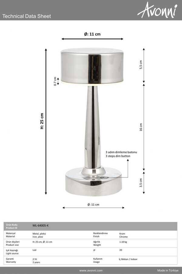 Krom Kaplama Masa Lampası LED Metal Pleksi 11cm - 3