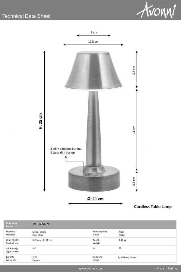 Nikel Kaplama Masa Lampası LED Metal Pleksi 11cm - 5