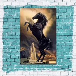 Black Horse Standing Kətan Tablo - 5