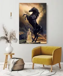 Black Horse Standing Kətan Tablo - 1