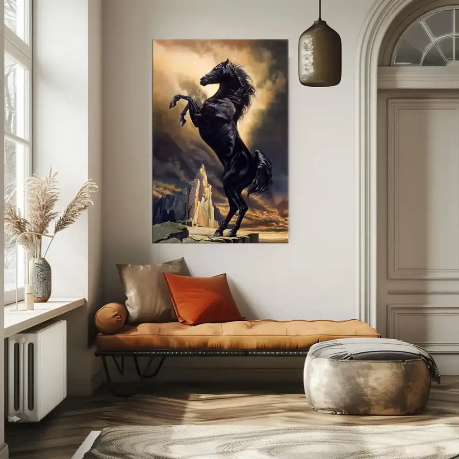 Black Horse Standing Kətan Tablo - 2