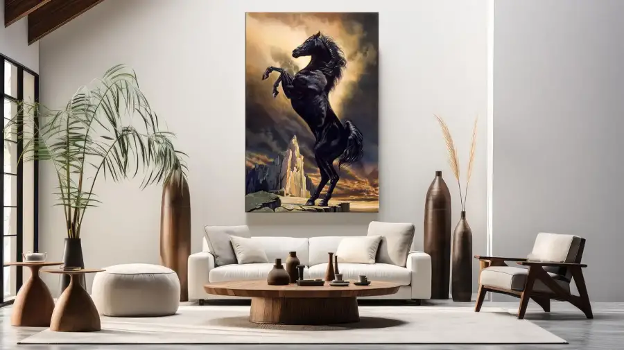 Black Horse Standing Kətan Tablo - 3