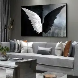 Black White Angel Wings Kətan Tablo - 3