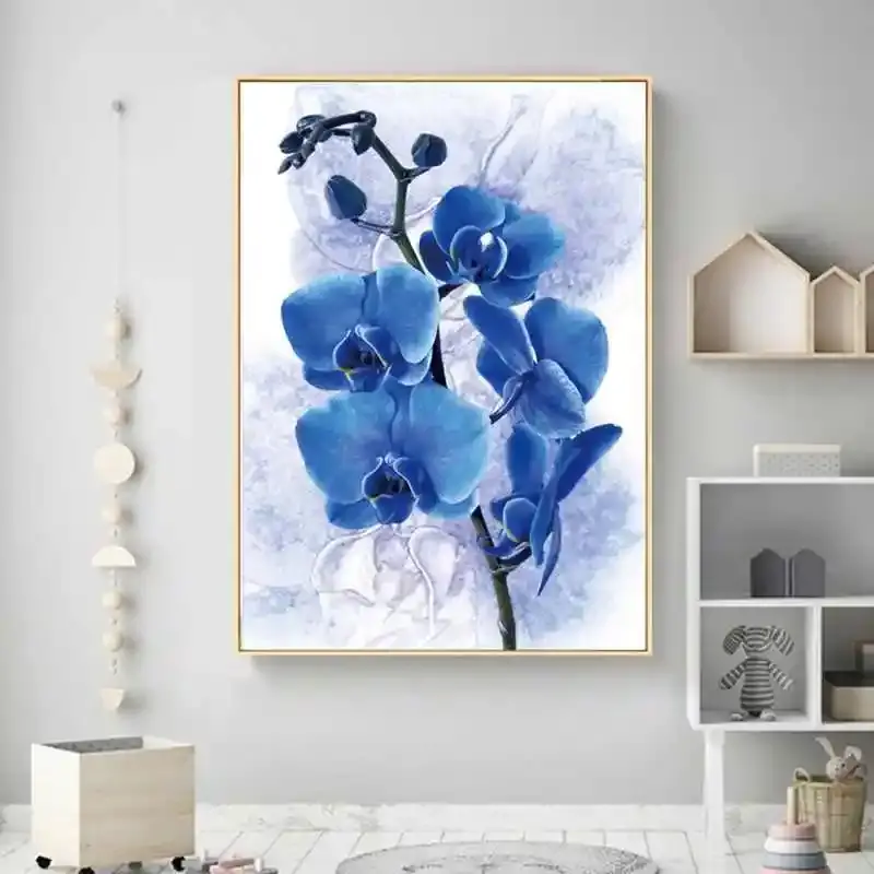 Blossom Purple Blue Flowers Kətan Tablo - 1